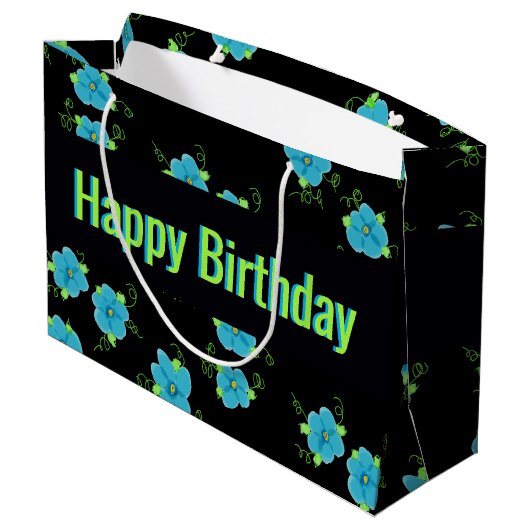 青フローラ（黒） ラージペーパーバッグ (裏面アングル)