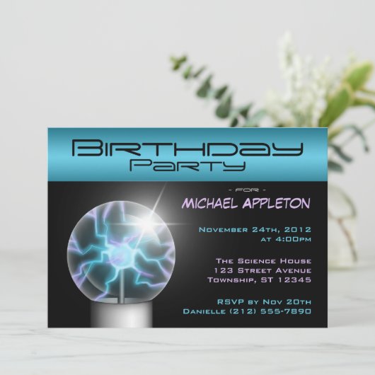 青プラズマボールバースデーパーティ招待状 招待状 (スタンド正面)