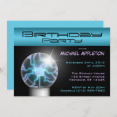 青プラズマボールバースデーパーティ招待状 招待状 (正面/裏面)