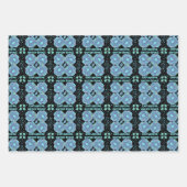 青ベビーエイリアン星と惑星パターン ラッピングペーパーシート (正面3)