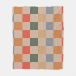 青ベージュ オレンジ ブラウンのチェック柄ギンガムパターン フリースブランケット