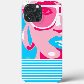 青ポップ・アートのい唇をかむアートウーマンホワイトサングラス iPhone 13 PRO MAXケース