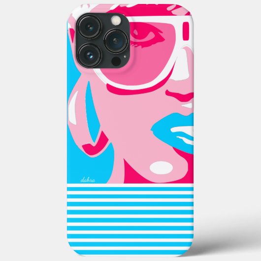 青ポップ・アートのい唇をかむアートウーマンホワイトサングラス Case-Mate iPhoneケース (裏面)