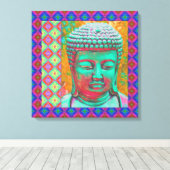 青ポップ・アートのとピンク縁どのパッチワーク付き仏 キャンバスプリント (インサイチュ (ウッドフロア))