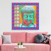 青ポップ・アートのとピンク縁どのパッチワーク付き仏 キャンバスプリント (インサイチュ (リビング))