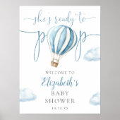 青ポップ・アートの気球の赤ちゃんシャワー歓迎サイン ポスター (正面)