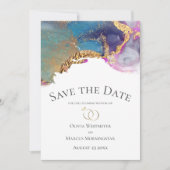 青マゼンタ紫の金ゴールドインクの保存 招待状 (正面)