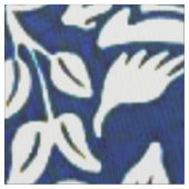 青マロー、青、白の花柄 ファブリック (クローズアップ)