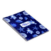 青ミックスシーシェルパタカスタムーン – モノグラム名 ノートブック (右側)