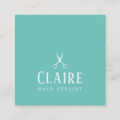 青ミニマルエレガントハサミ美容師 スクエア名刺 (正面)