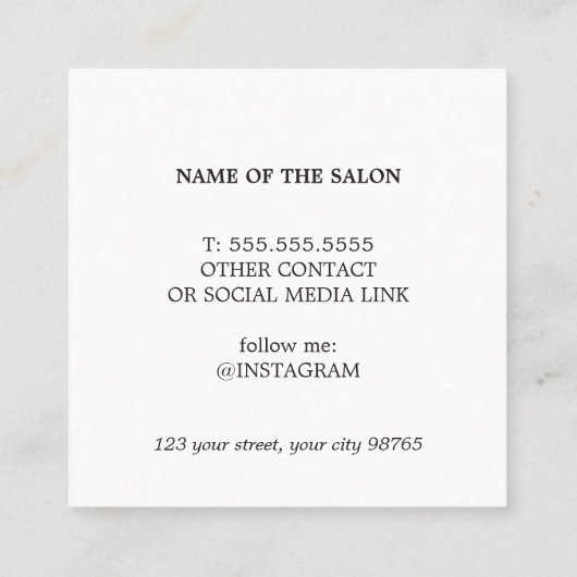 青ミニマルクール白ストライプボビーピンヘア スクエア名刺 (裏面)