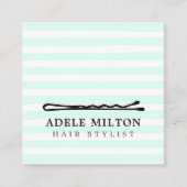 青ミニマルクール白ストライプボビーピンヘア スクエア名刺 (正面)
