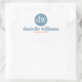 青ミニマルモダン円(白) 楕円形シール (バッグ)