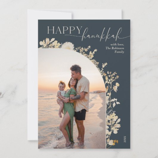 青ミニマルモダン写真ハヌカー シーズンカード (正面)