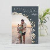 青ミニマルモダン写真ハヌカー シーズンカード (スタンド正面)