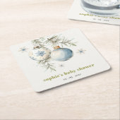 青ミニマル冬のチャストマスボーイベビーシャワー スクエアペーパーコースター (アングル)