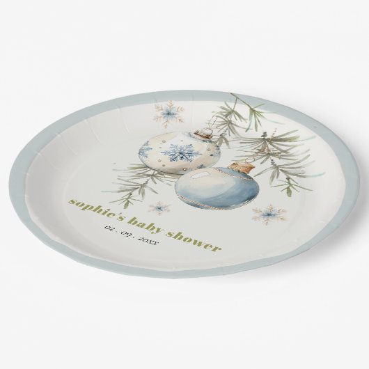 青ミニマル冬のチャストマスボーイベビーシャワー ペーパープレート (アングル)