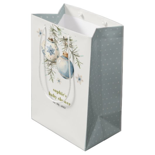 青ミニマル冬のチャストマスボーイベビーシャワー ミディアムペーパーバッグ (裏面アングル)