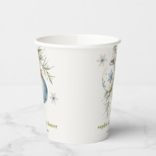 青ミニマル冬のチャストマスボーイベビーシャワー 紙コップ (左)