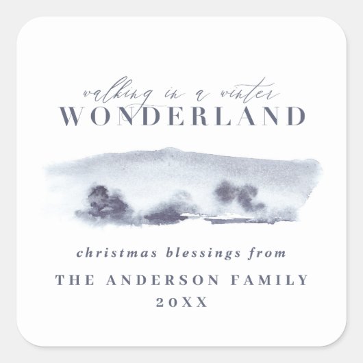 青ミニマル水色クリスマスホリデー スクエアシール (正面)