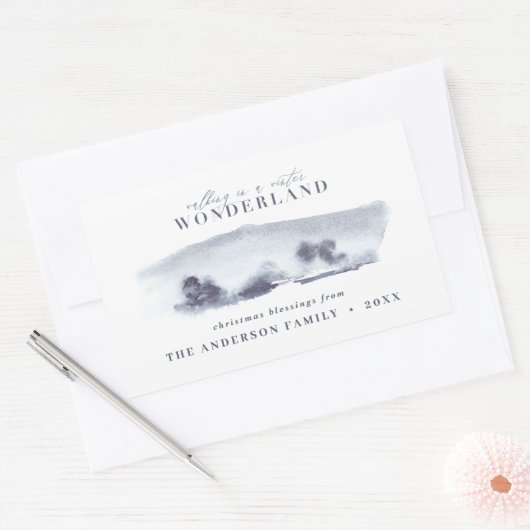 青ミニマル水色クリスマスホリデー 長方形シール (封筒)