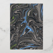 青ミニマル灰色の波の抽象芸術結婚ズシルバー 箔招待状 (裏面)