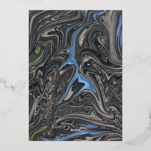 青ミニマル灰色の波の抽象芸術結婚ズシルバー 箔招待状 (裏面)