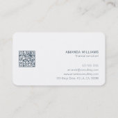 青ミニマル灰色・白タイポグラフィQRコード 名刺 (裏面)