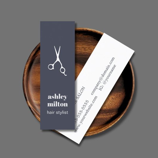 青ミニマル白はさみ美容師 スキニー名刺