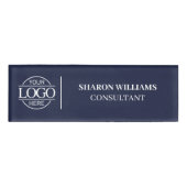 青ミニマル色のカスタム会社ロゴ従業員スタッフ 名札 (正面)