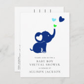 青ミニマル象男の赤ちゃんバーチャルシャワー インビテーションポストカード (正面/裏面)
