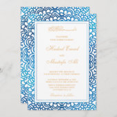 青ムスリム結婚式招待状 招待状 (正面/裏面)