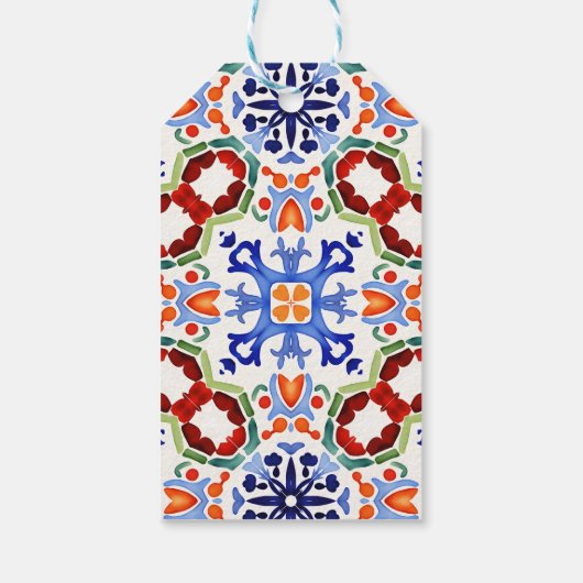 青メキシコのカラフルタイルブライダルシャワーの好意 ギフトタグ (裏面)