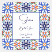 青メキシコのカラフルタイルブライダルシャワーの好意 スクエアシール (正面)