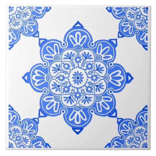 青メダリオンセラミックタイル タイル (正面)