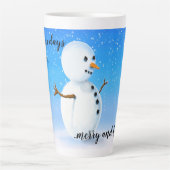 青メリーい空すてきの明るい雪だるま カフェラテマグ (正面)