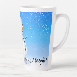 青メリーい空すてきの明るい雪だるま カフェラテマグ