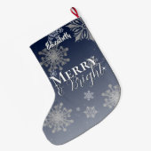 青メリーと明るい雪 ラージクリスマスストッキング (裏面 (吊り時))