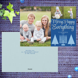 青メリー異教間ツリー（ユダヤ教）メノラーかわいい3写真 シーズンカード