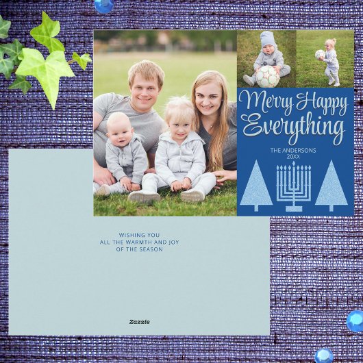 青メリー異教間ツリー（ユダヤ教）メノラーかわいい3写真 シーズンカード