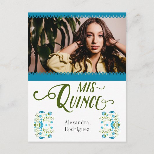 青メ伝統的キシカンフローラ写真キンセアニェラ インビテーションポストカード (正面)