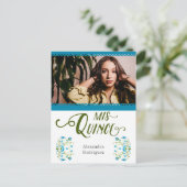 青メ伝統的キシカンフローラ写真キンセアニェラ インビテーションポストカード (スタンド正面)