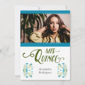 青メ伝統的キシカンフローラ写真キンセアニェラ 招待状 (正面)