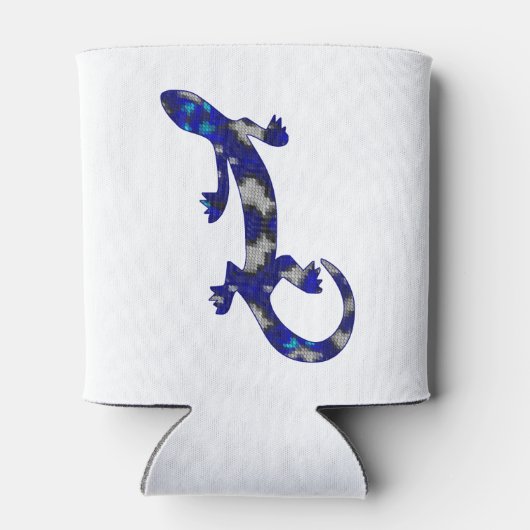 青モザイクパターンゲッコトカゲ爬虫類美術 缶クーラー (裏面)