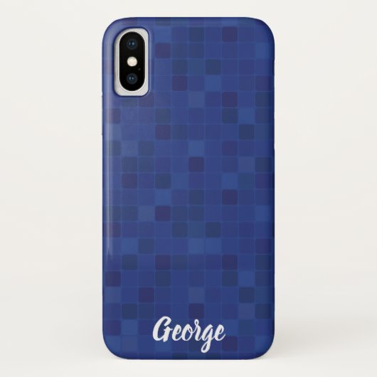 青モザイクピクセル化デザインiPhoneケース。 Case-Mate iPhoneケース (裏面)