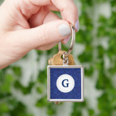 青モザイク画素パターンパーソナライズされたモノグラム キーホルダー (手)