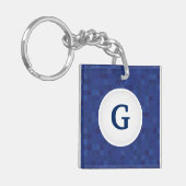 青モザイク画素パターンパーソナライズされたモノグラム キーホルダー (正面左)