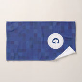 青モザイク画素パターンパーソナライズされたモノグラム ハンドタオル (ハンドタオル)