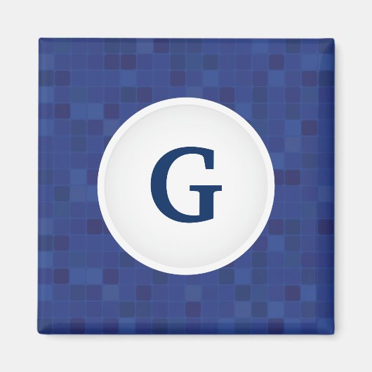 青モザイク画素パターンパーソナライズされたモノグラム マグネット (正面)