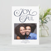 青モダンいクリスマスの喜びのクリスマスフォト シーズンカード (スタンド正面)